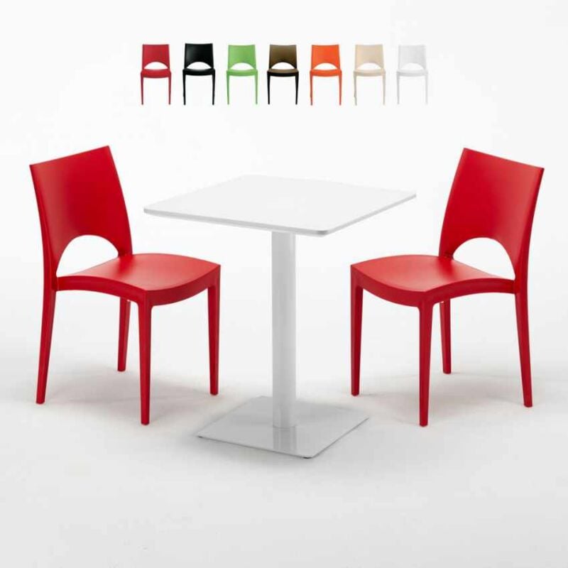 

Mesa Cuadrada Blanca 60x60 cm y 2 Sillas De Colores Paris Lemon | Color: Rojo