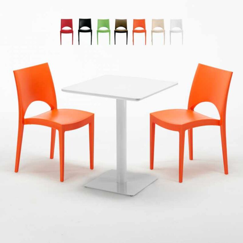 

Mesa Cuadrada Blanca 60x60 cm y 2 Sillas De Colores Paris Lemon | Color: Naranja