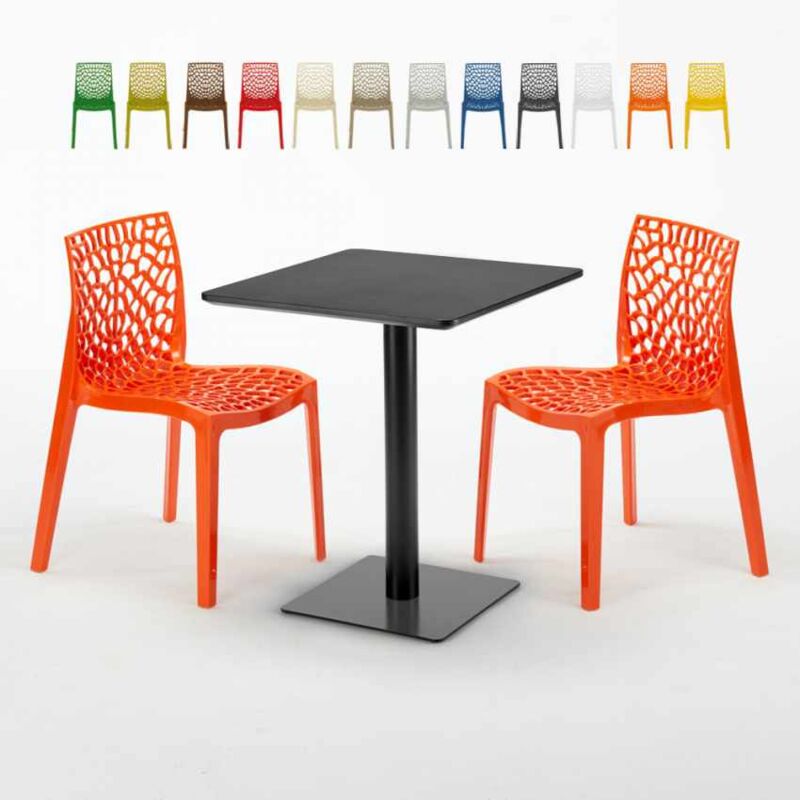

Mesa Cuadrada Negra 60x60 cm con 2 Sillas De Colores Gruvyer Licorice | Color: Naranja