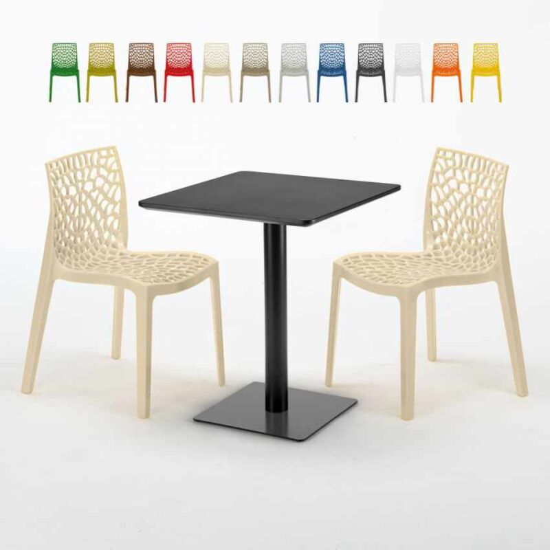 

Mesa Cuadrada Negra 60x60 cm con 2 Sillas De Colores Gruvyer Licorice | Color: Beige
