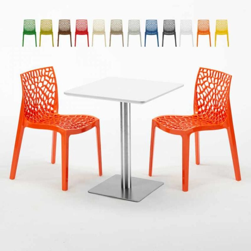 

Mesa Cuadrada 60x60 cm Tablero Blanco y 2 Sillas De Colores Gruvyer Hazelnut | Color: Naranja