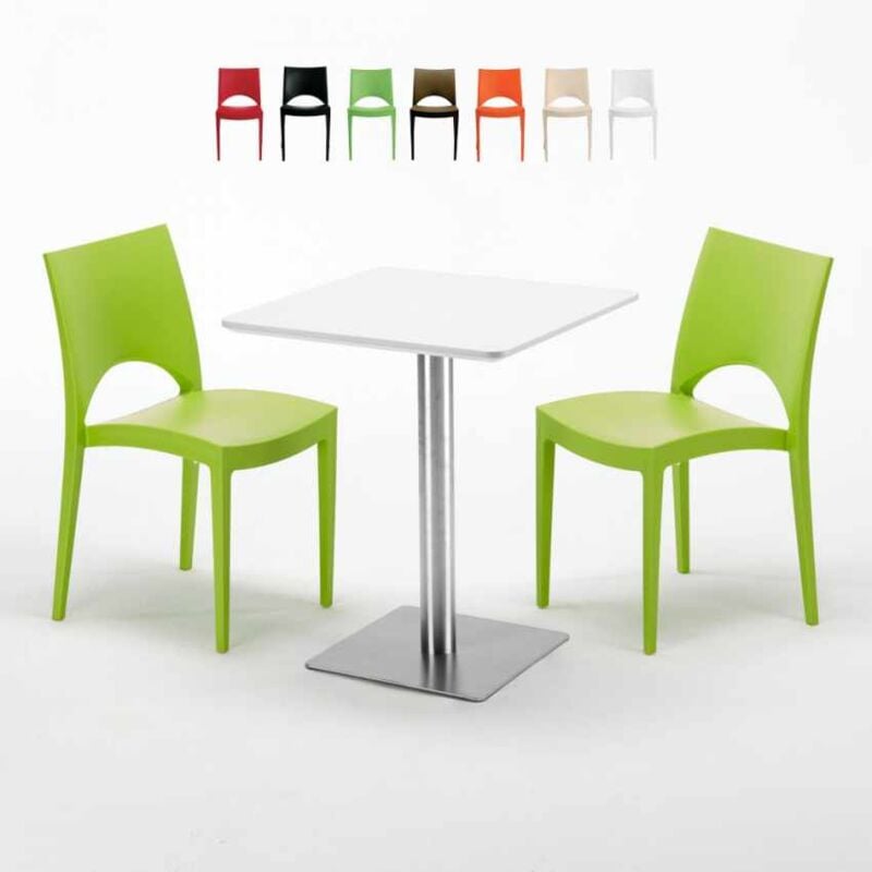 

Mesa Cuadrada 60x60 cm Tablero Blanco y 2 Sillas De Colores Paris Hazelnut | Color: Verde