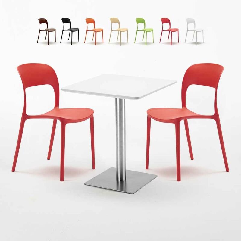 Table carrée 60x60 plateau blanc avec 2 chaises colorées Restaurant Hazelnut | Rouge - AHD AMAZING HOME DESIGN