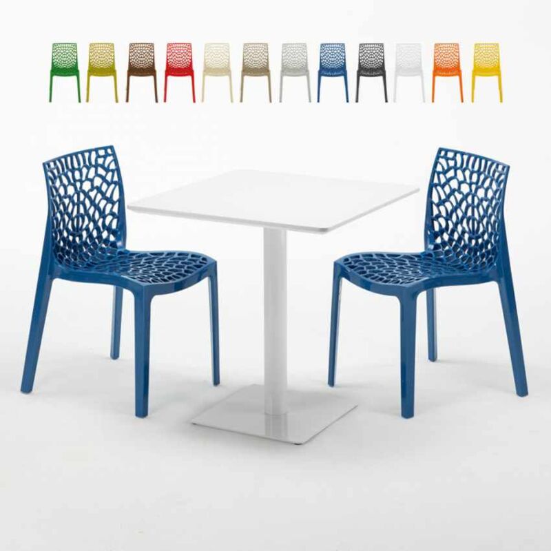 

Mesa Cuadrada Blanca 70x70 cm y 2 Sillas De Colores Gruvyer Meringue | Color: Azul Marino