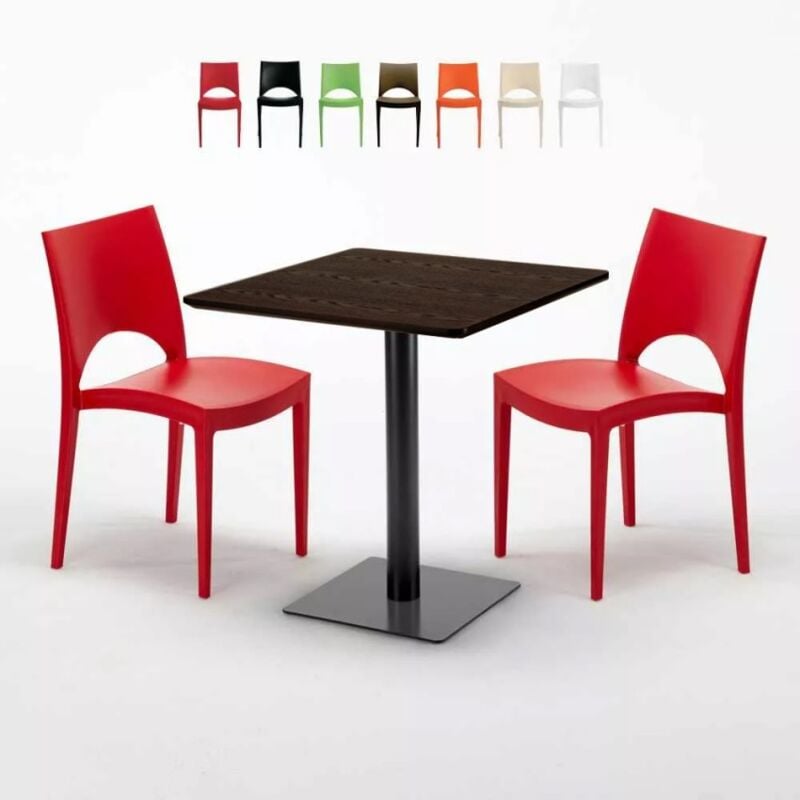 

Mesa Cuadrada 70x70 cm Efecto Madera y 2 Sillas De Colores Paris Melon | Color: Rojo