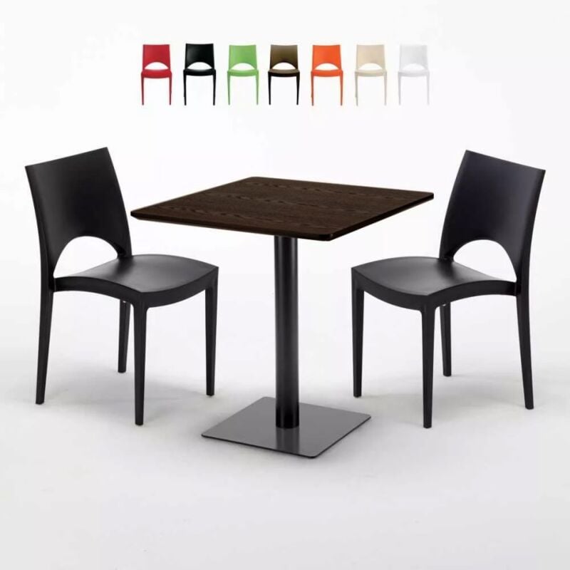 

Mesa Cuadrada 70x70 cm Efecto Madera y 2 Sillas De Colores Paris Melon | Color: Negro