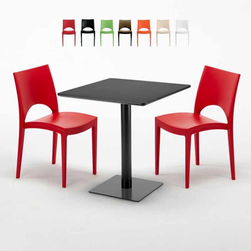 

Mesa Cuadrada Negra 70x70 cm y 2 Sillas De Colores Paris Kiwi | Color: Rojo