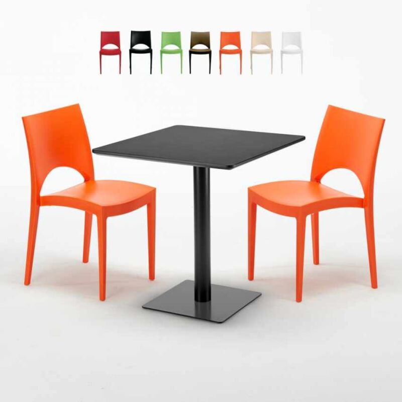 

Mesa Cuadrada Negra 70x70 cm y 2 Sillas De Colores Paris Kiwi | Color: Naranja