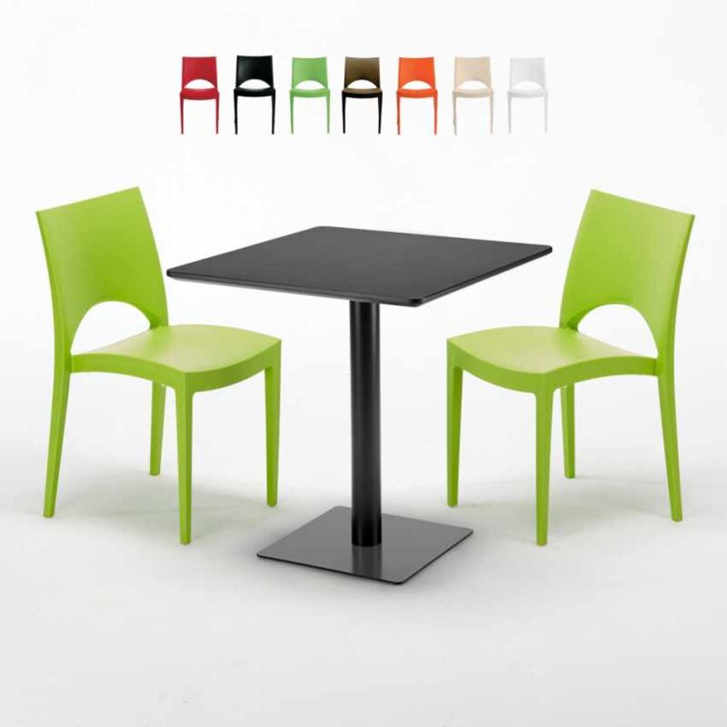 

Mesa Cuadrada Negra 70x70 cm y 2 Sillas De Colores Paris Kiwi | Color: Verde