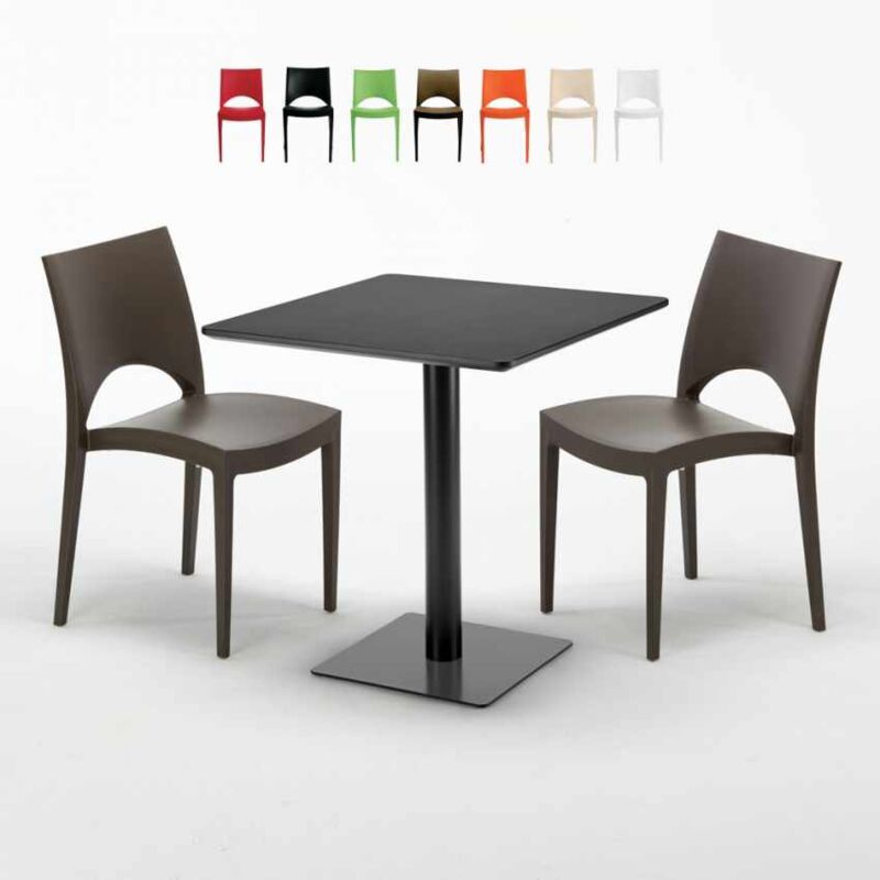 

Mesa Cuadrada Negra 70x70 cm y 2 Sillas De Colores Paris Kiwi | Color: Marrón