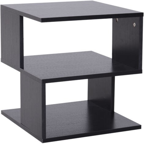 Tavolino quadrato a 3 ripiani con 3 scomparti a giorno per soggiorno e camera da letto, 40x40x43 cm, nero.