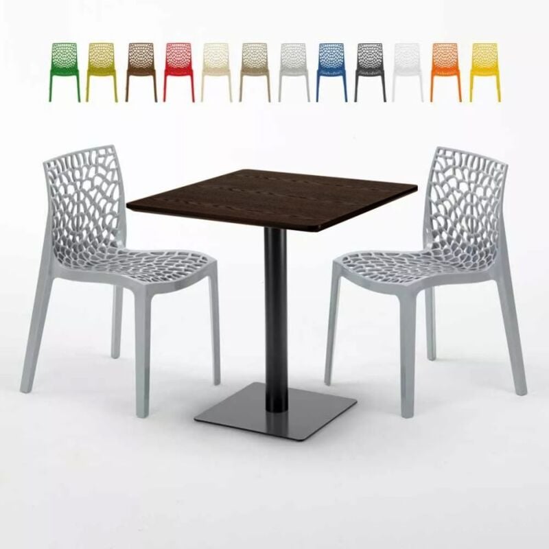 

Mesa Cuadrada 70x70 cm Efecto Madera y 2 Sillas De Colores Gruvyer Melon | Color: Gris