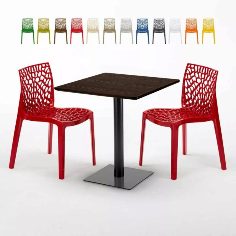 

Mesa Cuadrada 70x70 cm Efecto Madera y 2 Sillas De Colores Gruvyer Melon | Color: Rojo