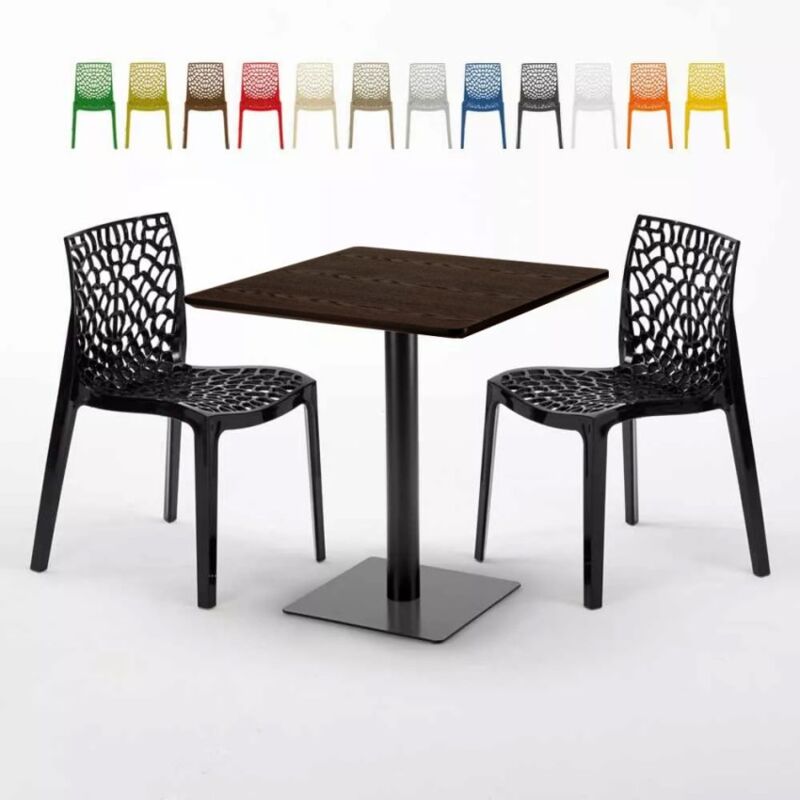 

Mesa Cuadrada 70x70 cm Efecto Madera y 2 Sillas De Colores Gruvyer Melon | Color: Negro