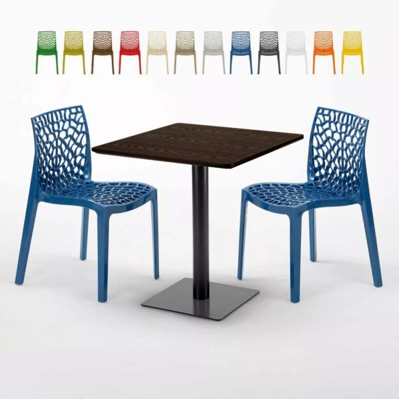 

Mesa Cuadrada 70x70 cm Efecto Madera y 2 Sillas De Colores Gruvyer Melon | Color: Azul Marino