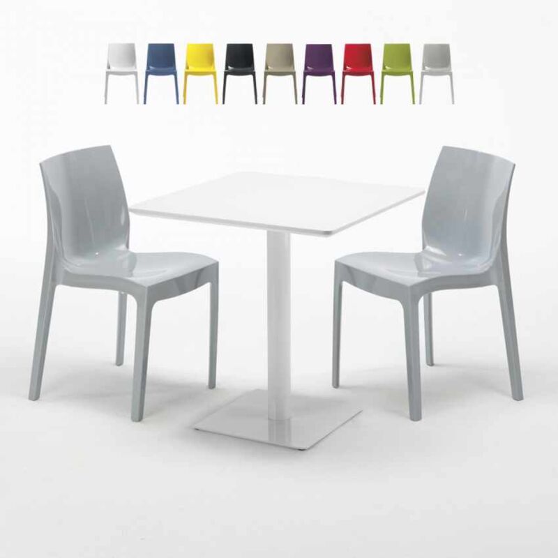 

Mesa Cuadrada Blanca 70x70 cm y 2 Sillas De Colores Ice Meringue | Color: Gris
