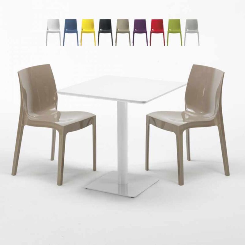 

Mesa Cuadrada Blanca 70x70 cm y 2 Sillas De Colores Ice Meringue | Color: Beige