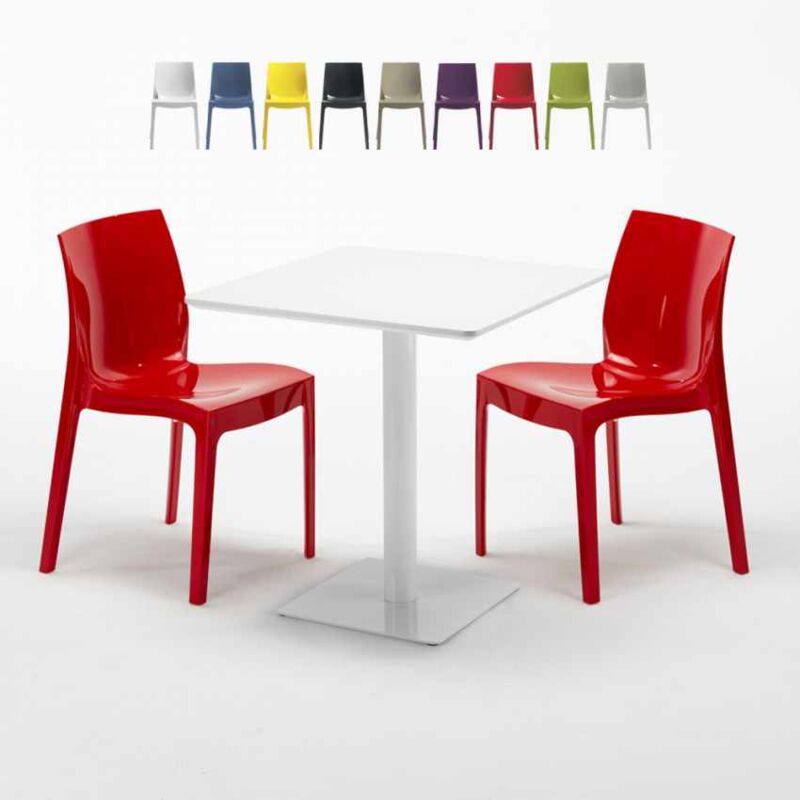 

Mesa Cuadrada Blanca 70x70 cm y 2 Sillas De Colores Ice Meringue | Color: Rojo