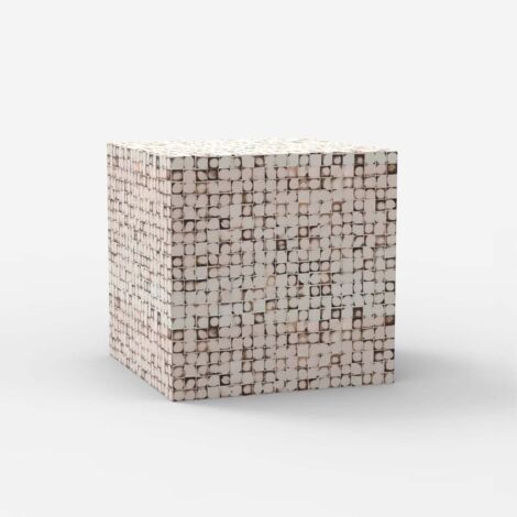 Tavolino quadrato da salotto contemporaneo in legno intarsiato Manju - Bianco