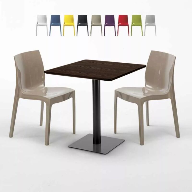 

Mesa Cuadrada Efecto Madera 70x70 cm y 2 Sillas De Colores Ice Melon | Color: Beige
