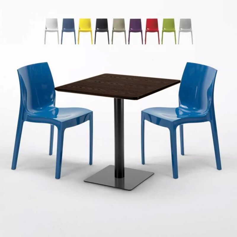 

Mesa Cuadrada Efecto Madera 70x70 cm y 2 Sillas De Colores Ice Melon | Color: Azul Marino