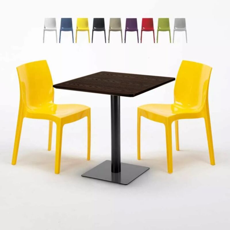 

Mesa Cuadrada Efecto Madera 70x70 cm y 2 Sillas De Colores Ice Melon | Color: Amarillo