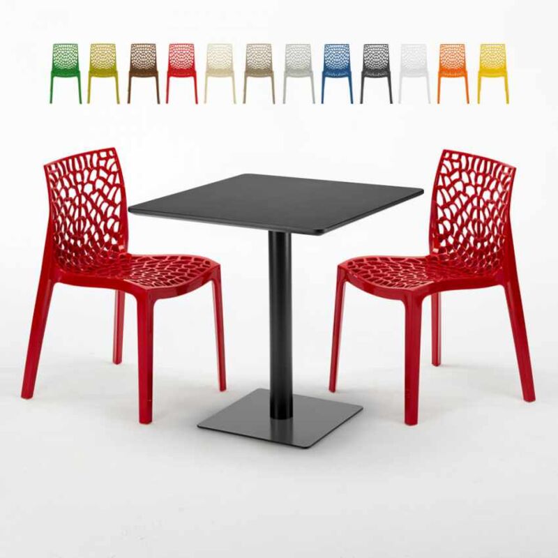 

Mesa Cuadrada Negra 70x70 cm y 2 Sillas De Colores Gruvyer Kiwi | Color: Rojo