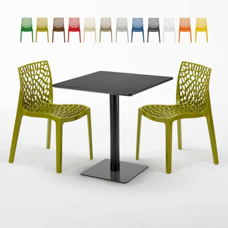 

Mesa Cuadrada Negra 70x70 cm y 2 Sillas De Colores Gruvyer Kiwi | Color: Verde Anís