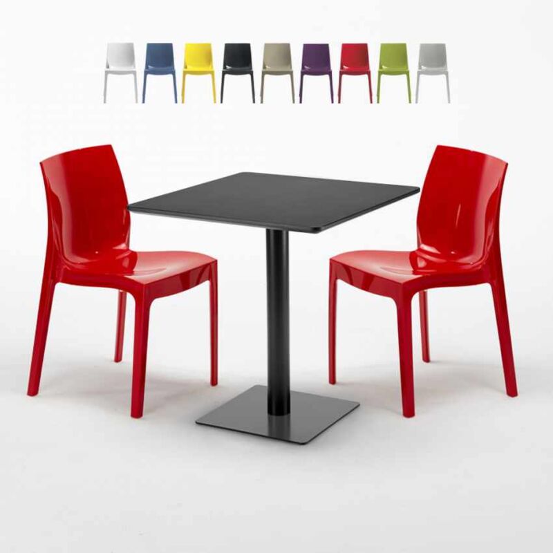

Mesa Cuadrada Negra 70x70 cm y 2 Sillas De Colores Ice Kiwi | Color: Rojo