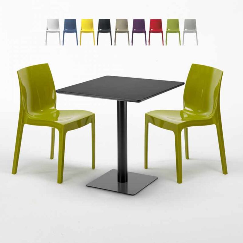 

Mesa Cuadrada Negra 70x70 cm y 2 Sillas De Colores Ice Kiwi | Color: Verde