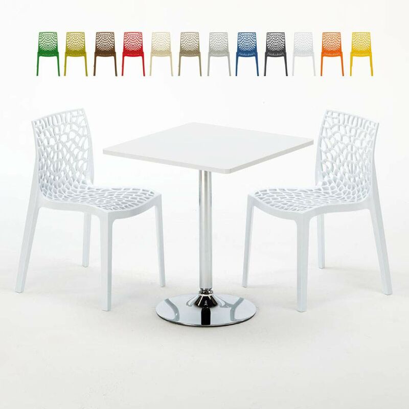 

Mesa Cuadrada Blanca 70x70 cm con Base de Acero y 2 Sillas De Colores Gruvyer Cocktail | Color: Blanco