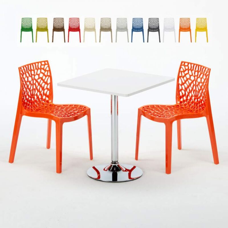 

Mesa Cuadrada Blanca 70x70 cm con Base de Acero y 2 Sillas De Colores Gruvyer Cocktail | Color: Naranja