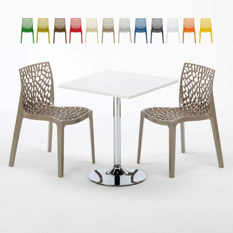 

Mesa Cuadrada Blanca 70x70 cm con Base de Acero y 2 Sillas De Colores Gruvyer Cocktail | Color: Beige Juta