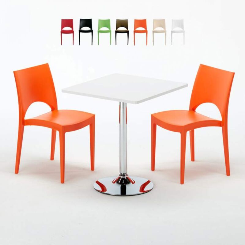 

Mesa Cuadrada Blanca 70x70 cm y 2 Sillas De Colores Paris Cocktail | Color: Naranja