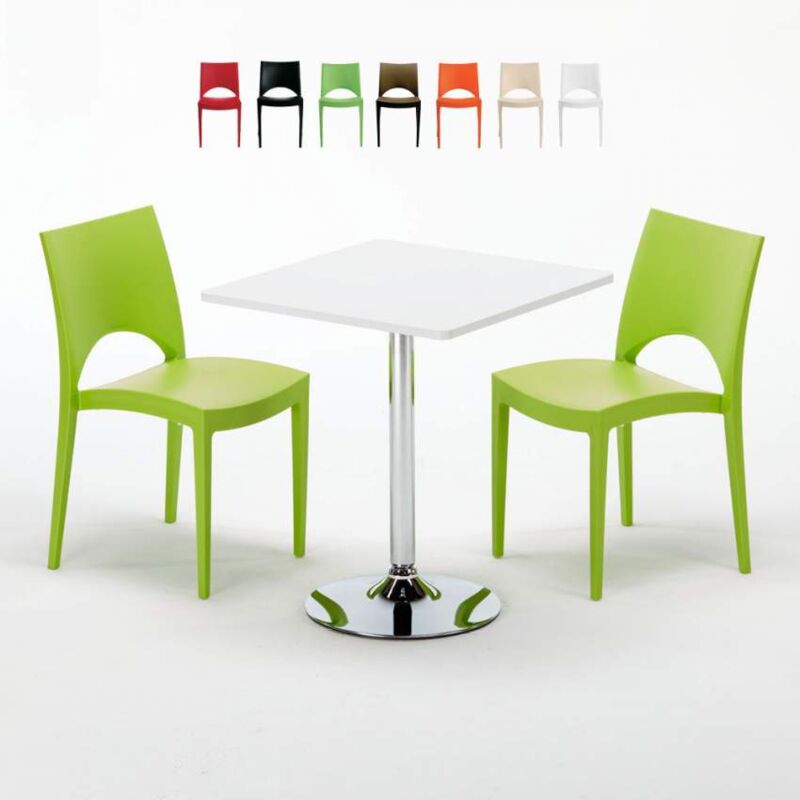 

Mesa Cuadrada Blanca 70x70 cm y 2 Sillas De Colores Paris Cocktail | Color: Verde