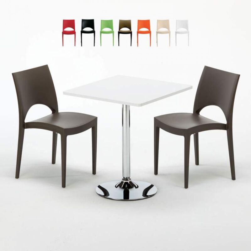 

Mesa Cuadrada Blanca 70x70 cm y 2 Sillas De Colores Paris Cocktail | Color: Marrón