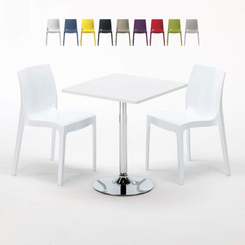 

Mesa Cuadrada Blanca 70x70 cm con Base de Acero y 2 Sillas De Colores Ice Cocktail | Color: Blanco