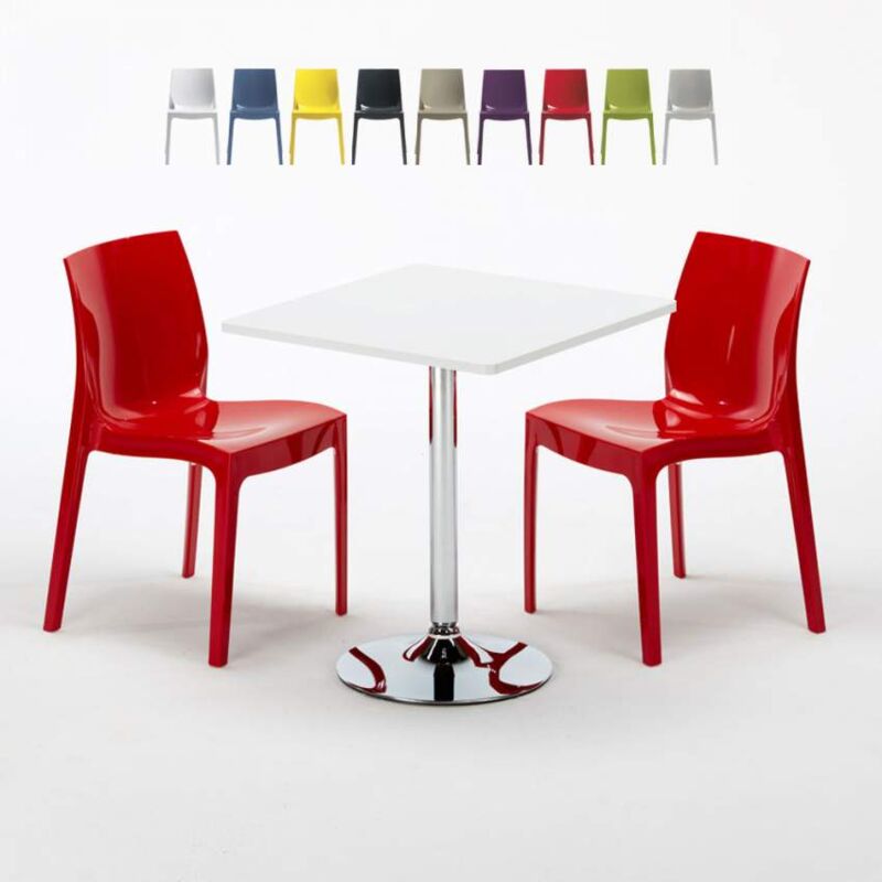 

Mesa Cuadrada Blanca 70x70 cm con Base de Acero y 2 Sillas De Colores Ice Cocktail | Color: Rojo