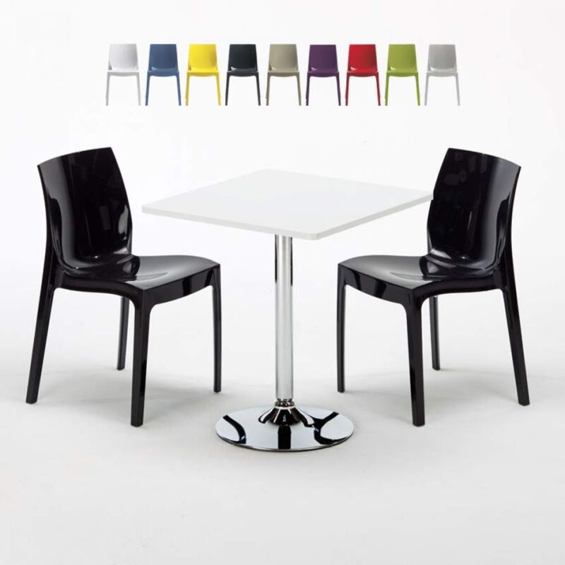 

Mesa Cuadrada Blanca 70x70 cm con Base de Acero y 2 Sillas De Colores Ice Cocktail | Color: Negro