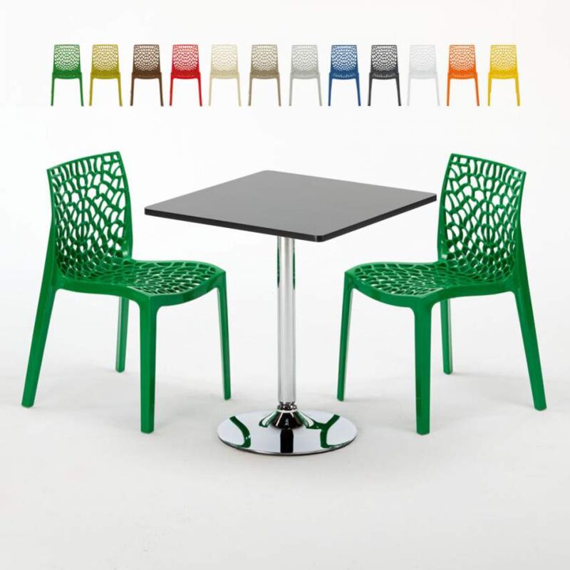 

Mesa Cuadrara Negra 70x70 cm y Sillas De Colores Gruvyer Mojito | Color: Verde