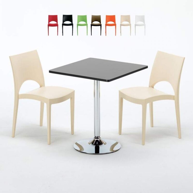 

Mesa Cuadrada Negra 70x70 cm y 2 Sillas De Colores Paris Mojito | Color: Beige