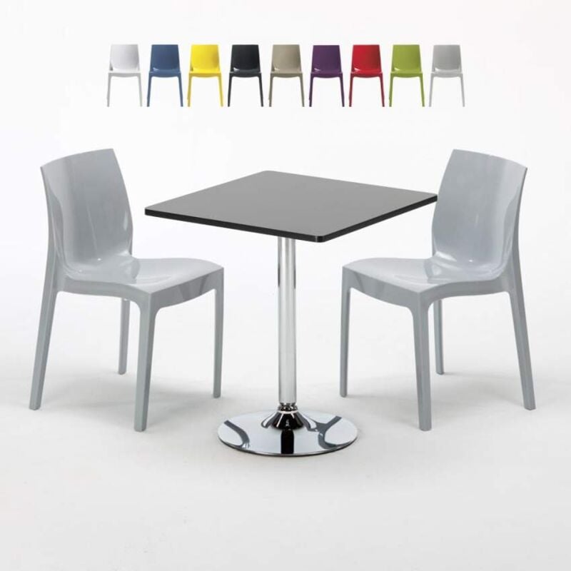 

Mesa Cuadrada Negra 70x70 cm y 2 Sillas De Colores Ice Mojito | Color: Gris