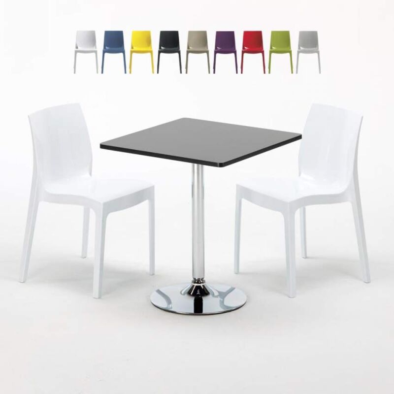 

Mesa Cuadrada Negra 70x70 cm y 2 Sillas De Colores Ice Mojito | Color: Blanco