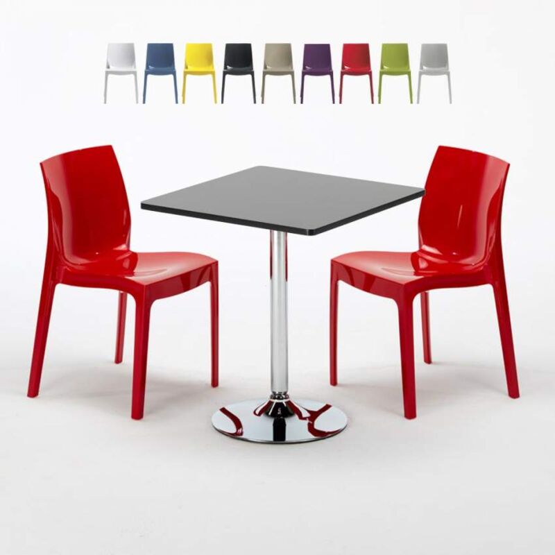 

Mesa Cuadrada Negra 70x70 cm y 2 Sillas De Colores Ice Mojito | Color: Rojo