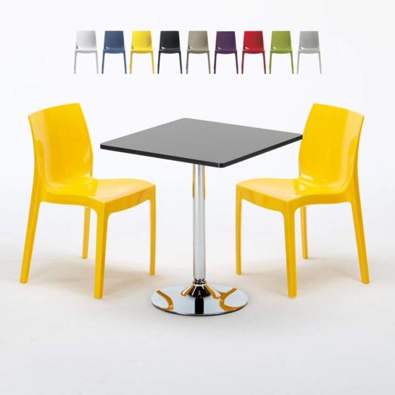 

Mesa Cuadrada Negra 70x70 cm y 2 Sillas De Colores Ice Mojito | Color: Amarillo
