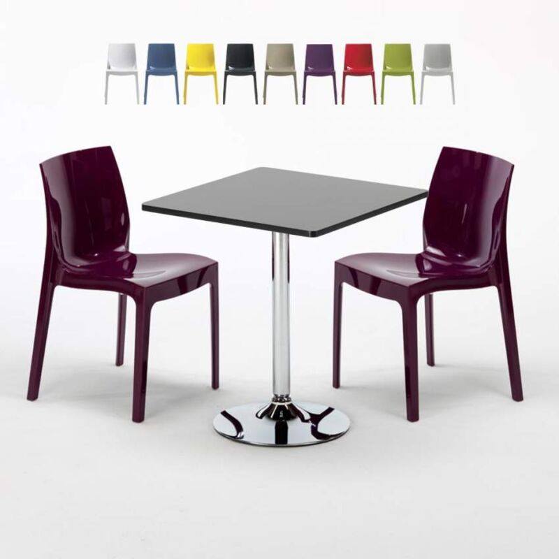 

Mesa Cuadrada Negra 70x70 cm y 2 Sillas De Colores Ice Mojito | Color: Morado