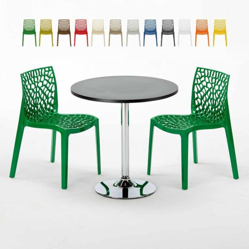 

Mesa Redonda Negra 70x70 cm y 2 Sillas De Colores Gruvyer Cosmopolitan | Color: Verde