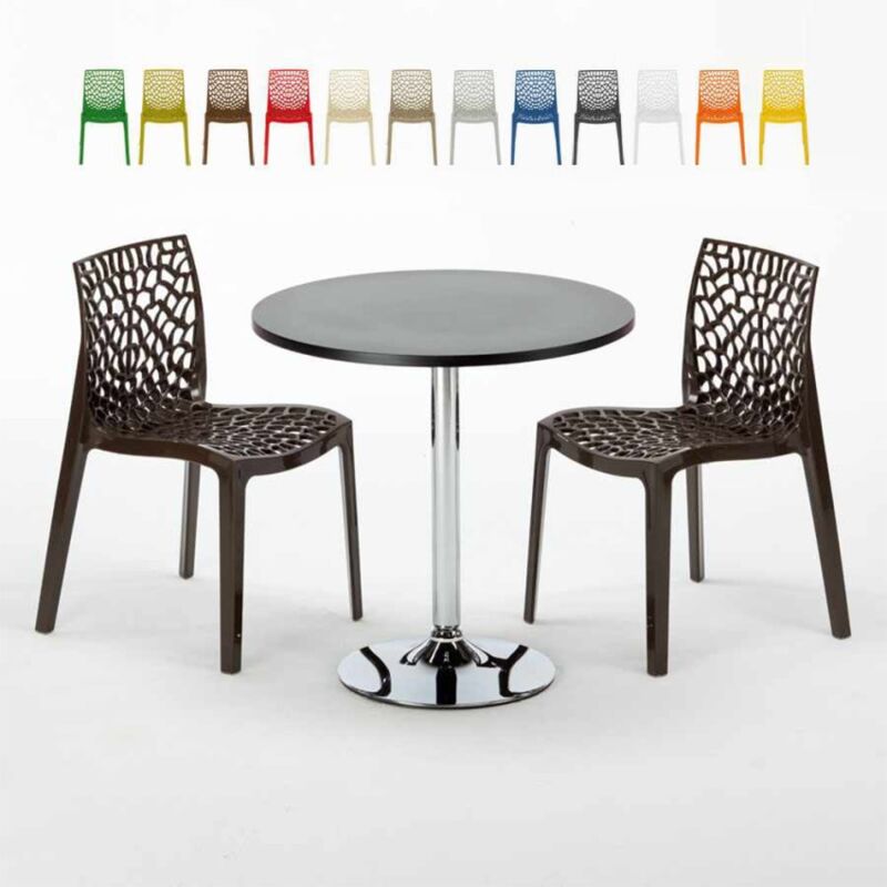 

Mesa Redonda Negra 70x70 cm y 2 Sillas De Colores Gruvyer Cosmopolitan | Color: Marrón