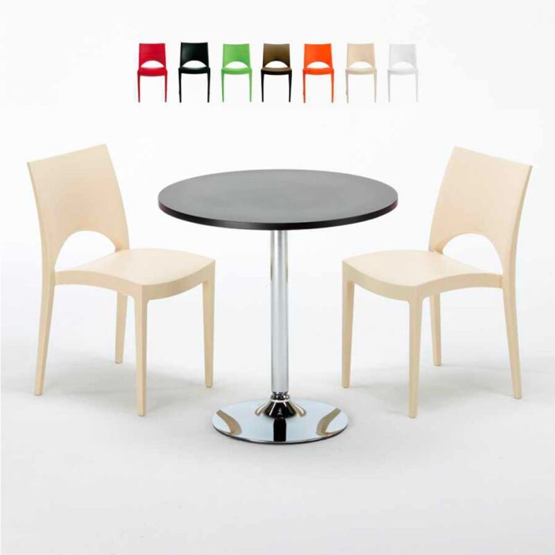 

Mesa Redonda Negra 70x70 cm y 2 Sillas De Colores Paris Cosmopolitan | Color: Beige