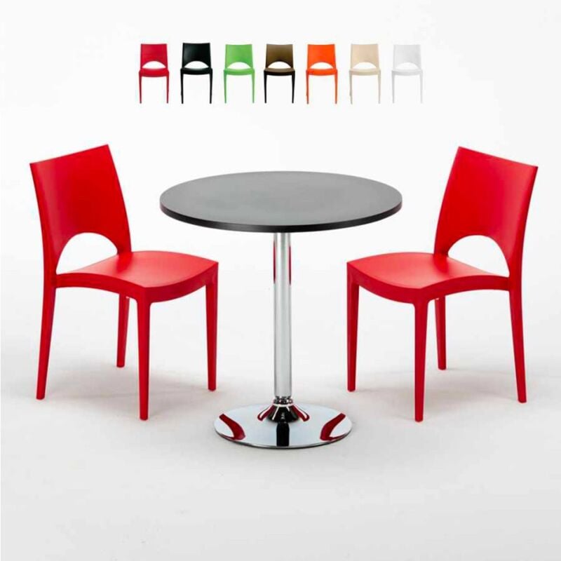 

Mesa Redonda Negra 70x70 cm y 2 Sillas De Colores Paris Cosmopolitan | Color: Rojo